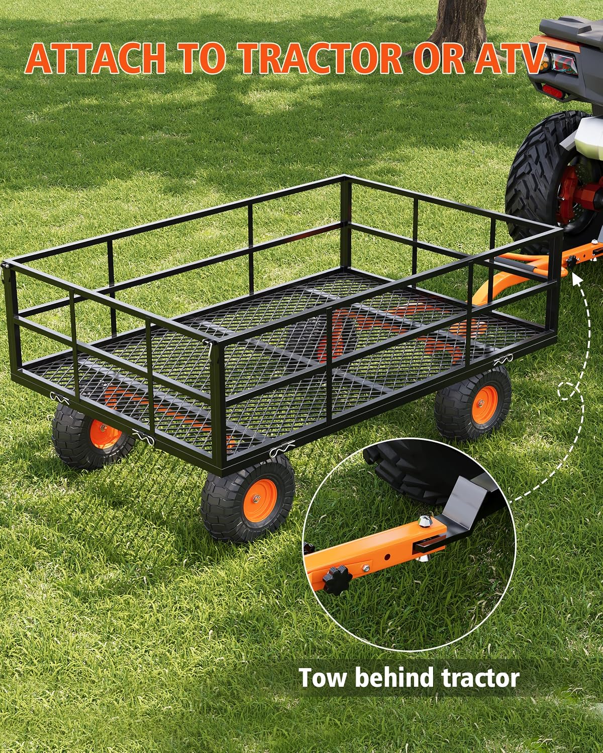 GarveeLife Heavy Duty Steel Garden Cart, 1200 LBS Capacity 3 in 1 Pullable Garden Wagon with 13 in Wheels, for Gardening Soil, Tools, and Plant Transport