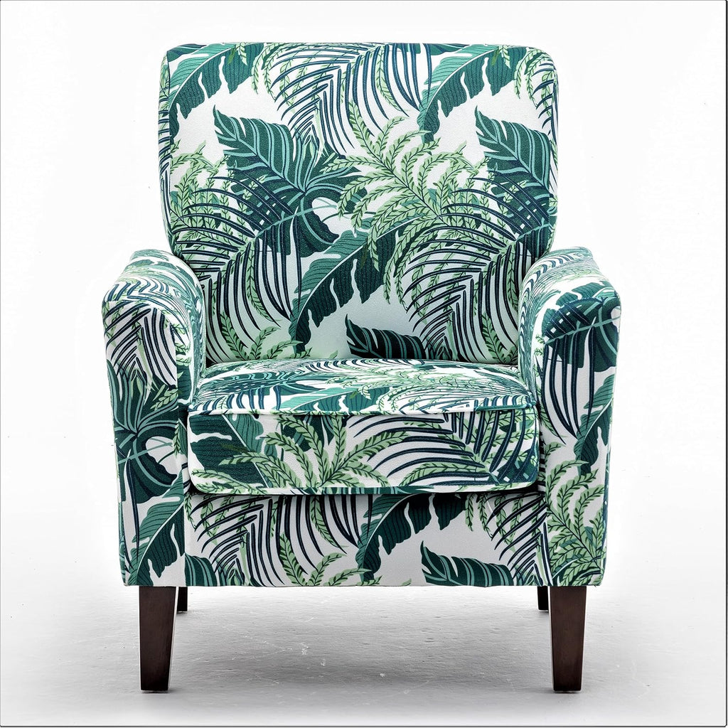 Container Furniture Direct Contemporary Accent Arm Chair with Birch Wood Frame and Velvet Upholstery, Armchair for Office and Living Room Decor, Removable Cushions, 01 Printed Fabric