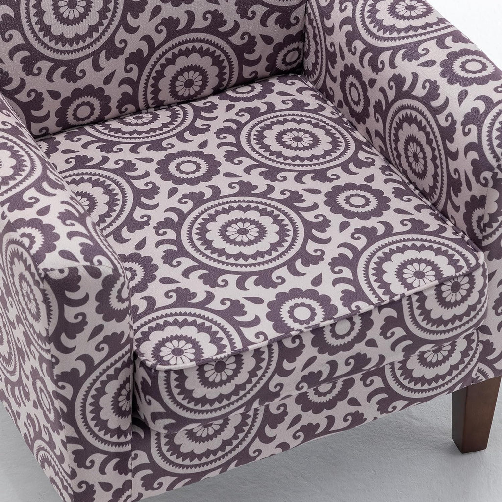Container Furniture Direct Contemporary Accent Arm Chair with Birch Wood Frame and Velvet Upholstery, Armchair for Office and Living Room Decor, Removable Cushions, 02 Printed Fabric