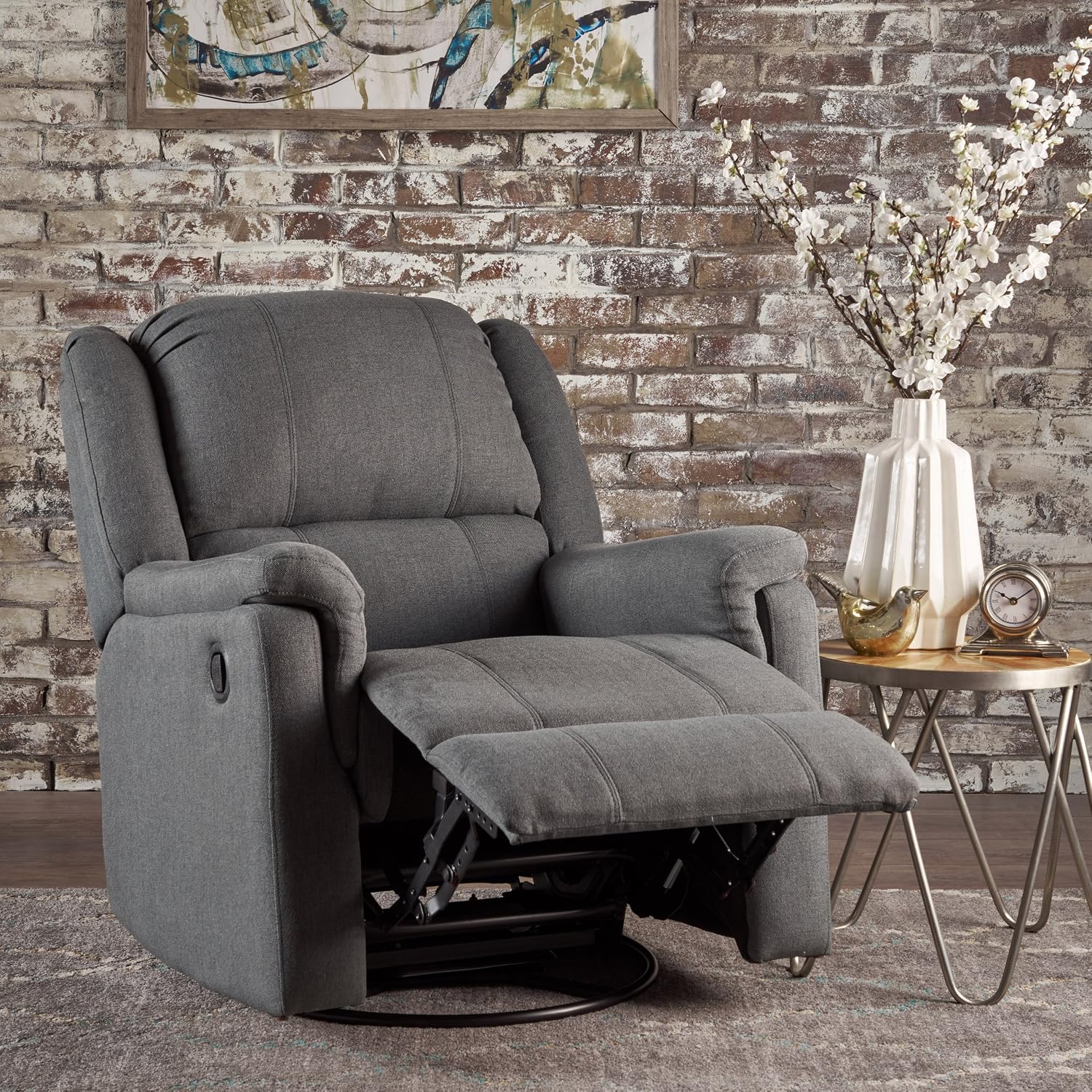 Merax Swivel Rocker Recliner Chair, Manual Reclining Sofa, Home Theater Seating for Living Room, Charcoal