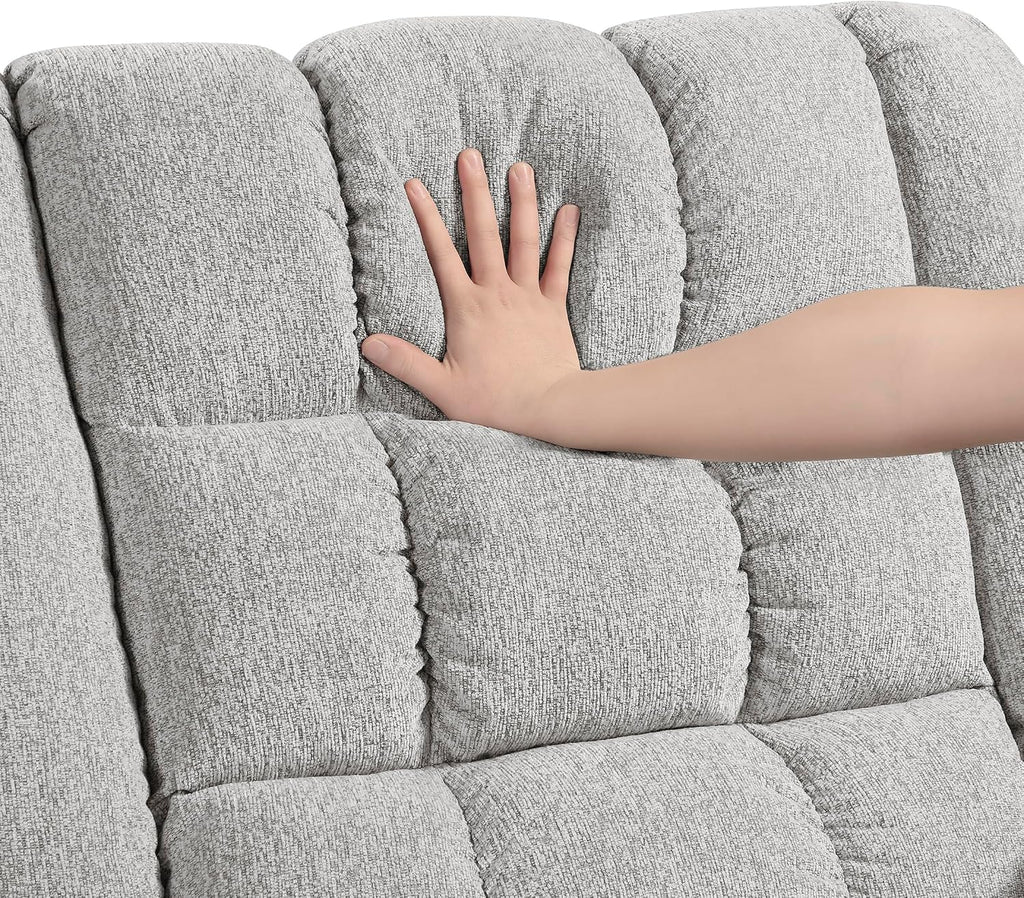 Lexicon Chenille Rocker Reclining Chair for Adults, Rocker Pull Handle Recliner, Nursery Chair for Living Room/Bedroom, High Back, Pillow Top Arms, High Density Foam Cushions, Light Grey