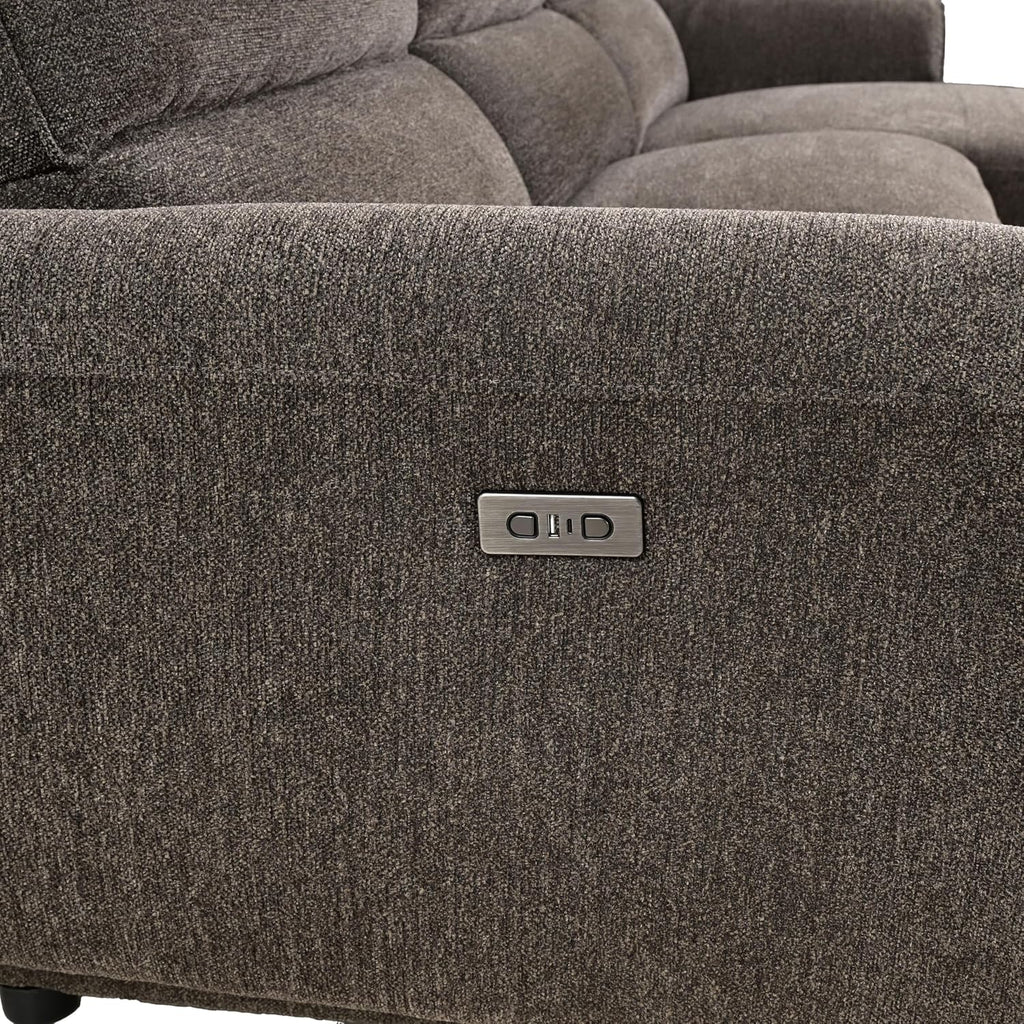 Furniture of America Drex Modern Chenille Sectional Recliner with Chaise and USB Ports, Reclining Sofa, L Shaped Comfy Couches for Living Room, Home Theater, Right Facing, Brown