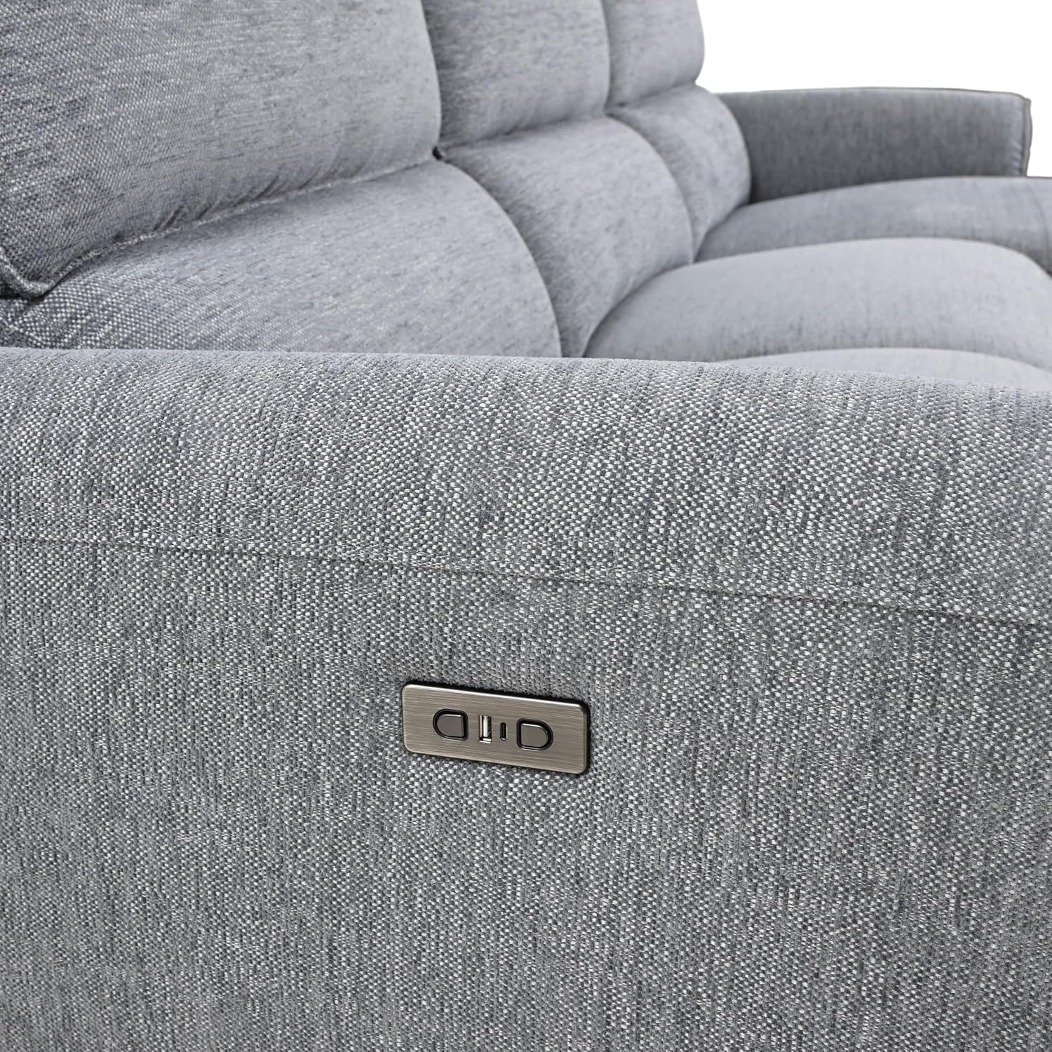 Furniture of America Drex Modern Chenille Sectional Recliner with Chaise and USB Ports, Reclining Sofa, L Shaped Comfy Couches for Living Room, Home Theater, Right Facing, Grey