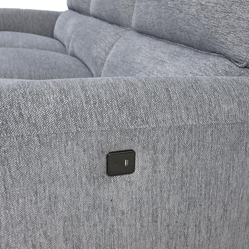 Furniture of America Drex Modern Chenille Sectional Recliner with Chaise and USB Ports, Reclining Sofa, L Shaped Comfy Couches for Living Room, Home Theater, Right Facing, Grey