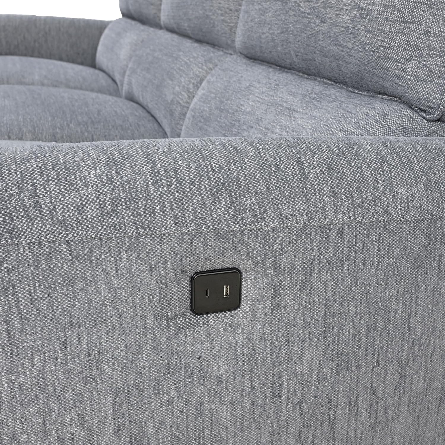 Furniture of America Drex Modern Chenille Sectional Recliner with Chaise and USB Ports, Reclining Sofa, L Shaped Comfy Couches for Living Room, Home Theater, Right Facing, Grey