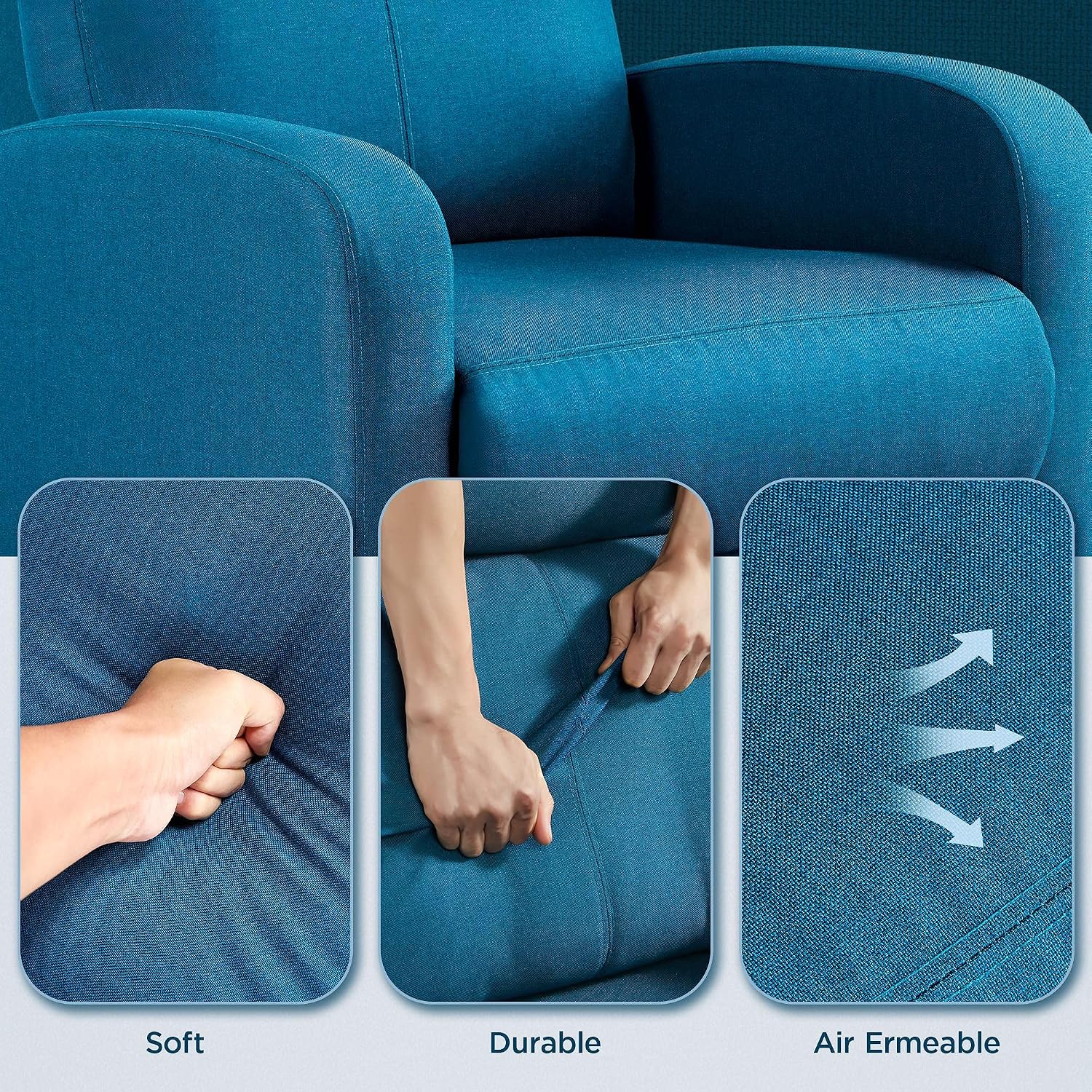 Topeakmart Fabric Recliner Sofa Push Back Recliner Chair Adjustable Modern Single Reclining Chair Upholstered Sofa with Pocket Spring Living Room Bedroom Home Theater Blue