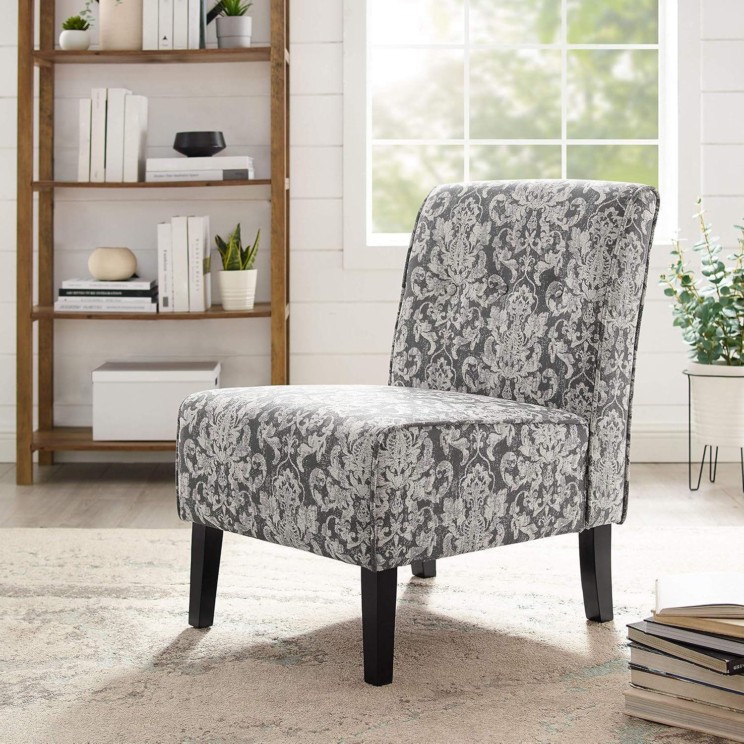 Linon Coco Accent Chair, Gray Damask