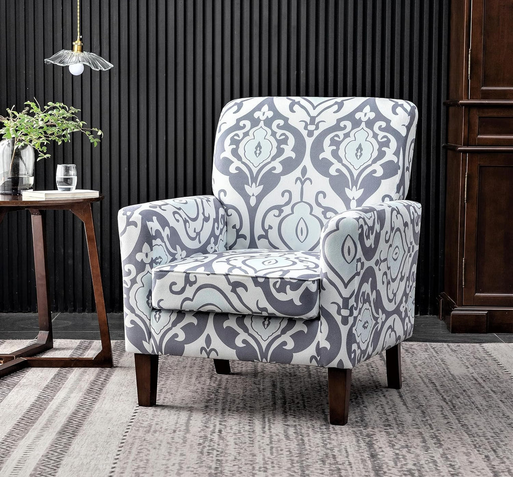 Container Furniture Direct Contemporary Accent Arm Chair with Birch Wood Frame and Velvet Upholstery, Armchair for Office and Living Room Decor, Removable Cushions, 05 Printed Fabric