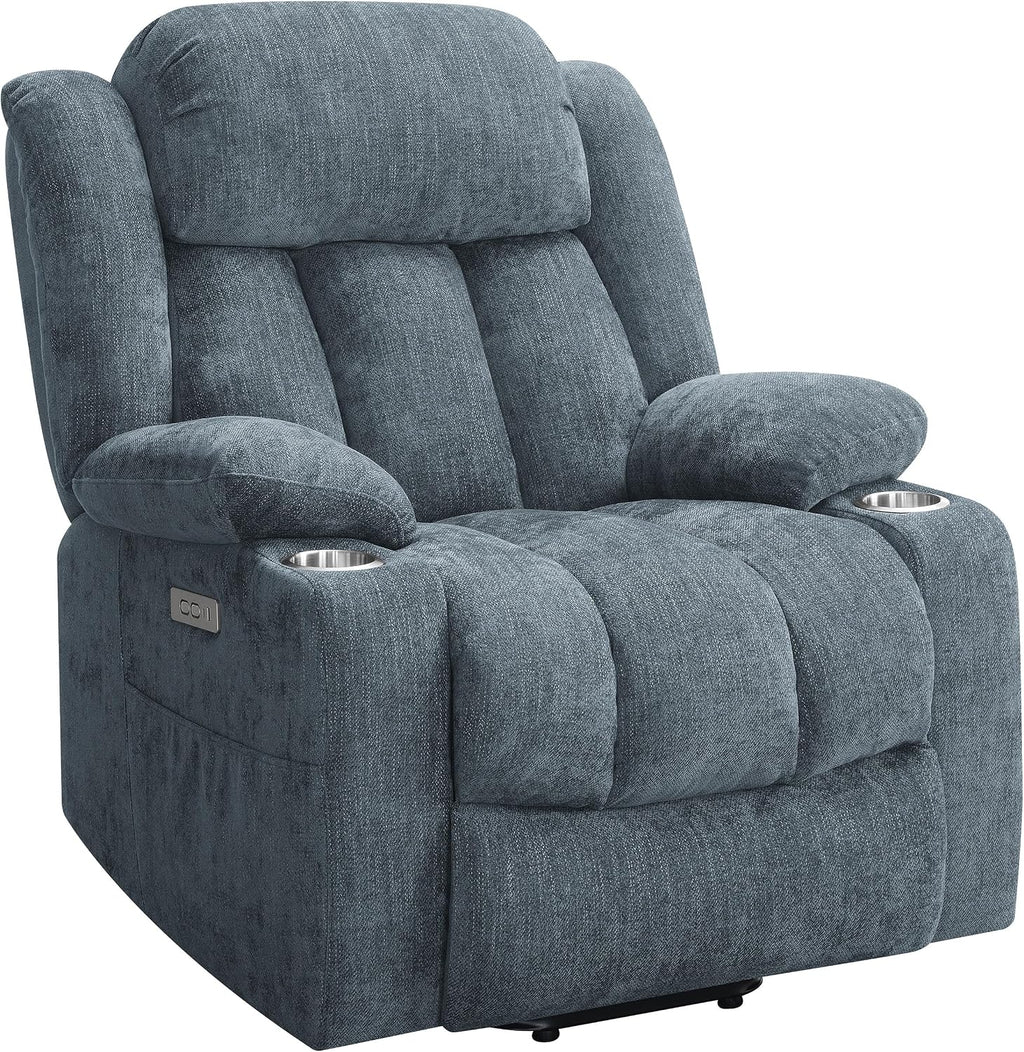 Coaster Home Furnishings - Houston - Fabric - Power Lift Recliner with Pillowtop Arms, Built-in USB Port, Power Panel and Two Cup Holders - Living Room - Slate Blue - 602294P